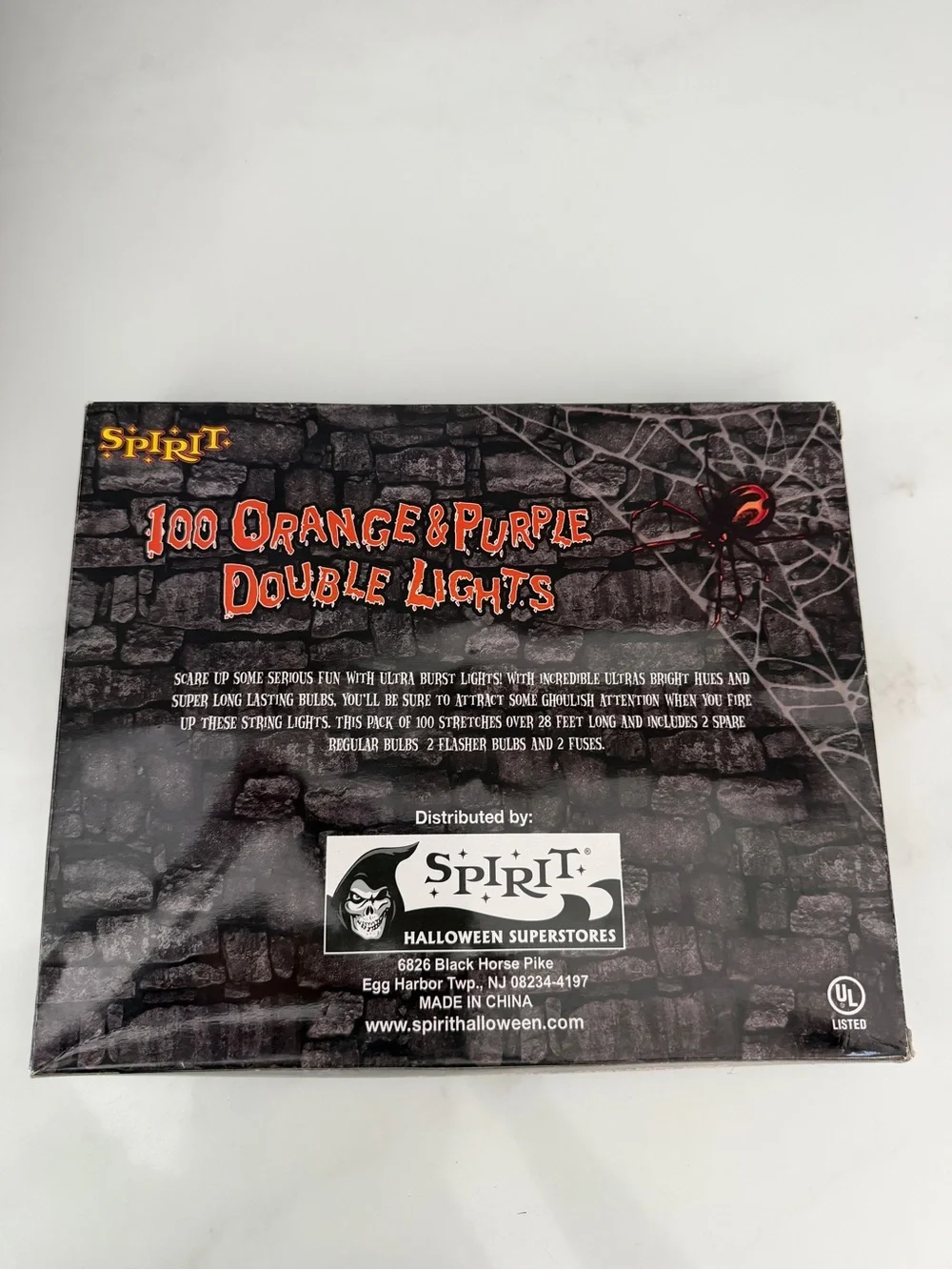 Spirit Halloween 100 Orange and Purple Double Lights set 25.5 feet New